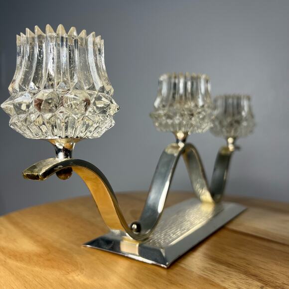 Vintage Western Germany 3 Candle Candelabra Crystal Metal - Picture 4 of 12